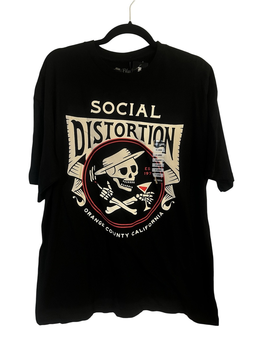 Hot Topic Social Distortion Skull Tee - Black with Cream & Red Accent